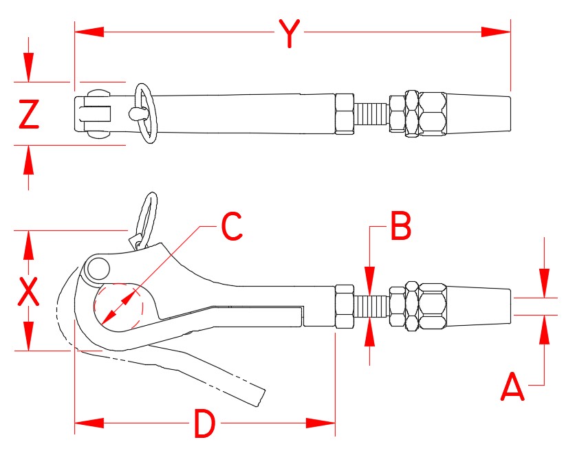 Stainless Steel Quick Attach™ Pelican Hook, S0162-QA07, S0162-QA08, S0162-QA13, Line Drawing Stainless Steel Quick Attach™ Pelican Hook, S0162-QA07, S0162-QA08, S0162-QA13, Line Drawing